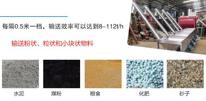 輸送粉狀、粒狀和小塊狀物料，如水泥、煤粉、糧食、化肥、灰渣、砂子等
